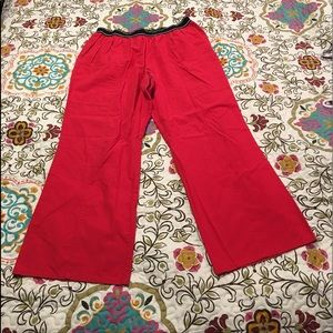 Red scrub pants with black elastic waist band XL